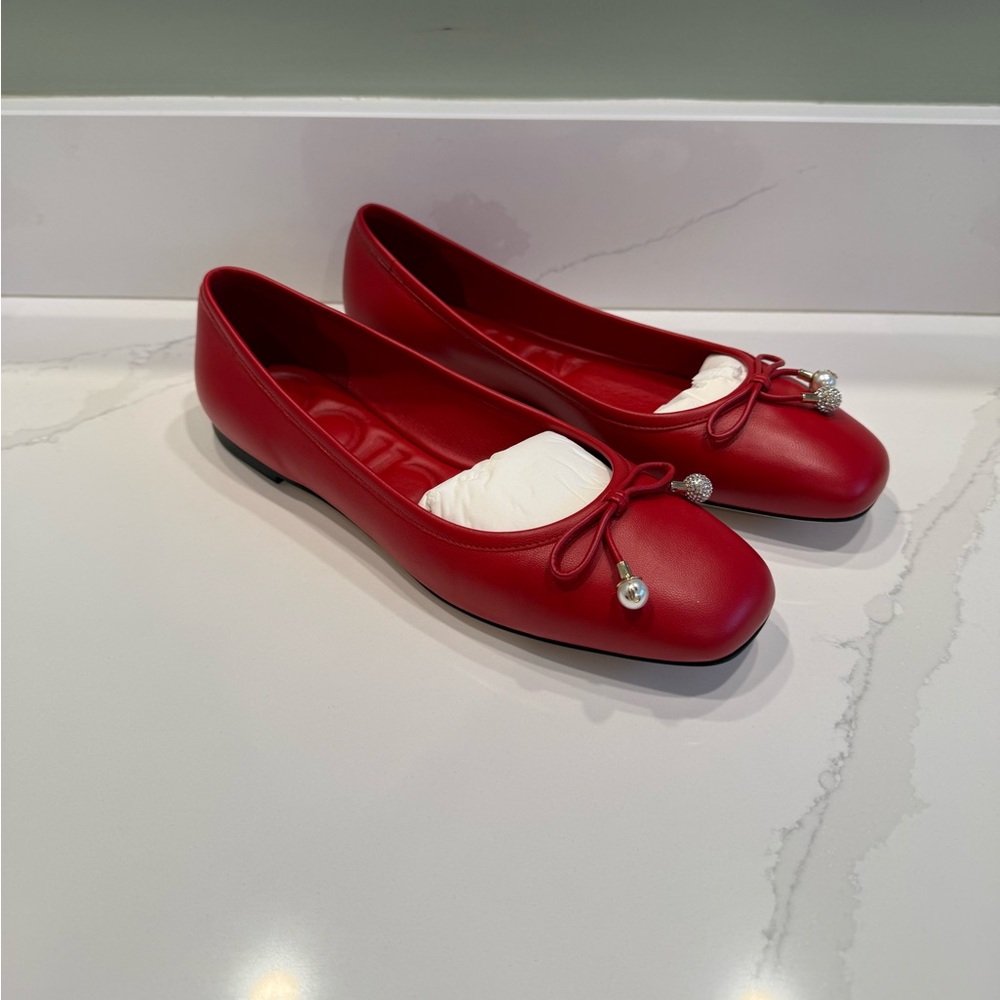 NWT!-{Jimmy Choo}-Size:39-Elme Flat in Red - Picture 1 of 9
